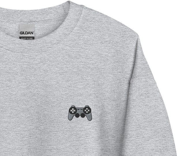 Videogame Controller Embroidered Sweatshirt Gift, Cute Unisex Crewneck Sweater, Long Sleeve Pullover Sweater - Multiple Colors