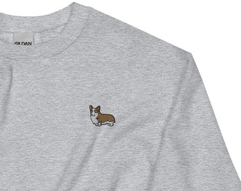 Embroidered Corgi Sweatshirt Gift, Cute Unisex Crewneck Sweater, Long Sleeve Pullover Sweater - Multiple Colors