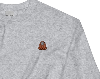 Sweatshirt met geborduurde orang-oetan, schattige aap ronde hals, uniseks trui
