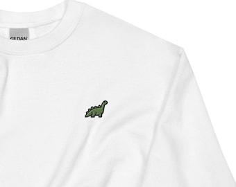 Dinosaur Embroidered Sweatshirt Gift, Cute Unisex Crewneck Sweater, Long Sleeve Pullover Sweater - Multiple Colors