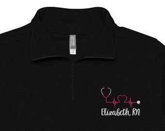 Embroidered RN Quarter Zip Pullover, Stethoscope Heartbeat, Nurse Graduation Gift