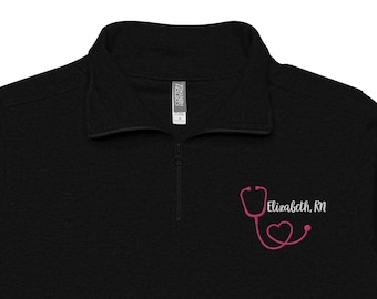 Embroidered Stethoscope RN Quarter Zip Pullover, Nurse Graduation Gift