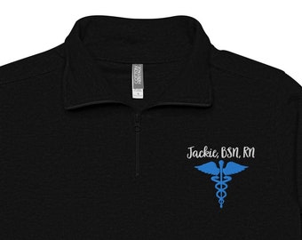 Embroidered RN Quarter Zip Pullover, Personalized Nurse Graduation Gift