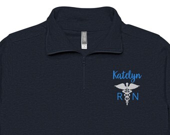 Embroidered RN Quarter Zip Pullover, Personalized Nurse Graduation Gift