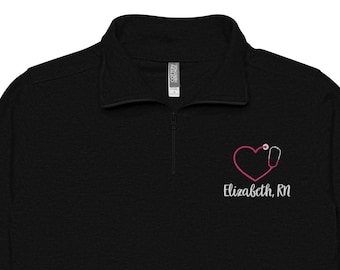 Registered Nurse Embroidered Quarter Zip Pullover Sweatshirt Gift | Nursing School & Graduation Fleece RN Gift