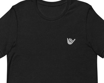 Embroidered Shaka T-Shirt: Unisex Short Sleeve Cotton Tee