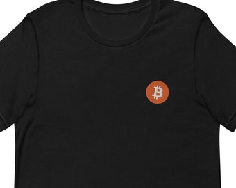 Bitcoin Cryptocurrency Blockchain Icon Embroidered Unisex T-Shirt Gift for Boyfriend, Men's Short Sleeve Shirt - Multiple Colors