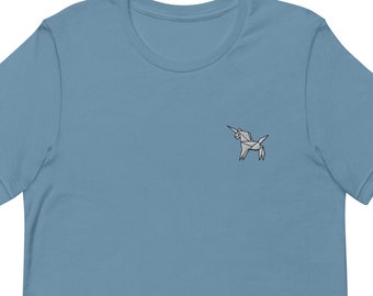Embroidered Origami Unicorn T-Shirt: Unisex Cotton Tee