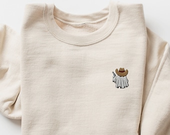 Embroidered Cowboy Ghost Sweatshirt: Spooky Halloween Crewneck