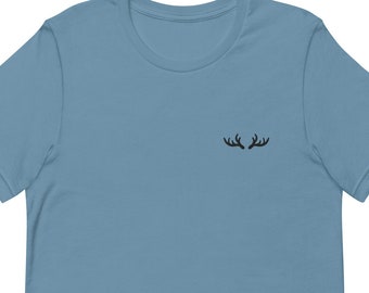 Embroidered Deer Antler T-Shirt: Unisex Soft Cotton Tee