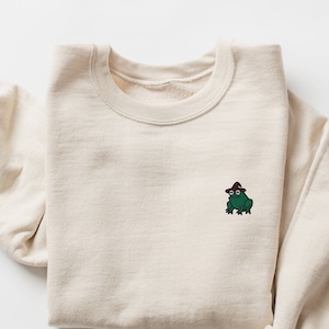 Magical Wizard Toad, Wizard Frog Embroidered Sweatshirt Gift, Cute Unisex Crewneck Sweater, Long Sleeve Pullover Sweater - Multiple Colors