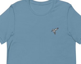 Origami Hummingbird Unisex T-Shirt, Embroidered Unisex T-Shirt Gift for Boyfriend, Men's Short Sleeve Shirt - Multiple Colors