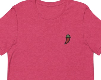 Embroidered Chili Pepper T-Shirt: Unisex Soft Cotton Tee