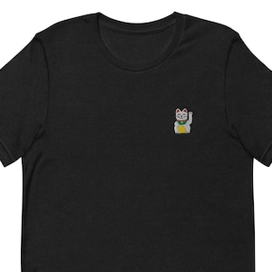 Waving Cat Unisex T-Shirt, Embroidered Unisex T-Shirt Gift for Boyfriend, Girlfriend, Unisex Short Sleeve Shirt - Multiple Colors