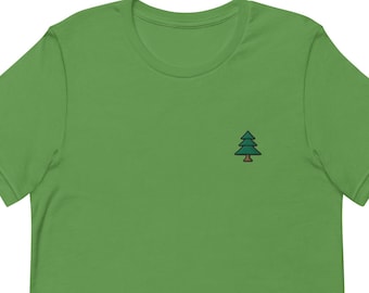 Gesticktes Pine Tree T-Shirt: Unisex-T-Shirt aus weicher Baumwolle