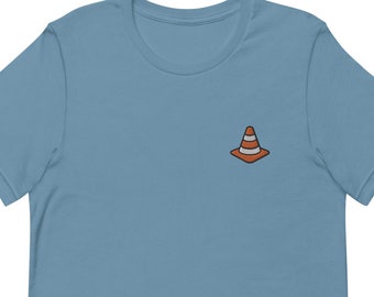 Embroidered Traffic Cone T-Shirt: Unisex Short Sleeve Cotton Tee