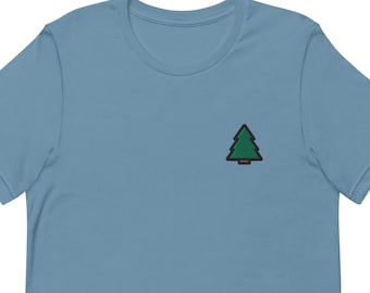 Gesticktes Pine Tree T-Shirt: Unisex-T-Shirt aus weicher Baumwolle