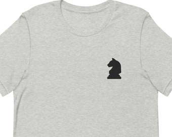 Embroidered Chess Horse T-Shirt: Unisex Cotton Short Sleeve
