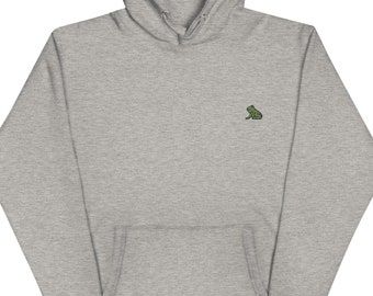 Frog Unisex Hoodie, Handmade Embroidered Hoodie, Premium Hooded Sweater, Hoodie Embroidery - Multiple Colors