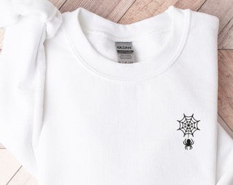 Embroidered Spiderweb Sweatshirt, Halloween Spider Crewneck, Spooky Season