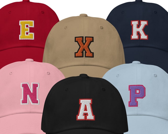 Personalized Varsity Letter Dad Hat, Custom Varsity Monogram Initials Baseball Cap, Sports College Letter Dad Hat, Monogrammed Dad Hat