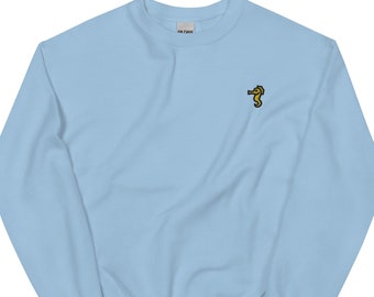 Seahorse Embroidered Crewneck Sweatshirt, Unisex Pullover