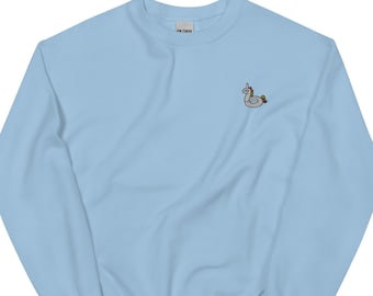 Sweat-shirt ras du cou brodé licorne avec flotteur dans la piscine, joli pull