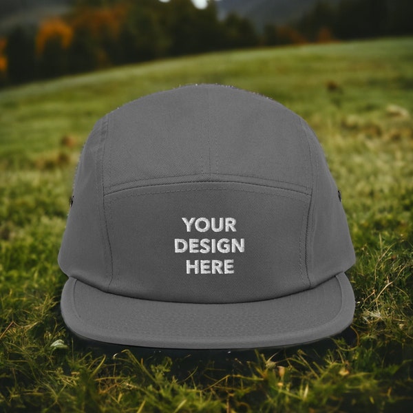 Custom Five Panel Camper Cap, Your Design Text or Logo 5 Panel Hat, Handmade Embroidered Five Panel Hat - Multiple Colors