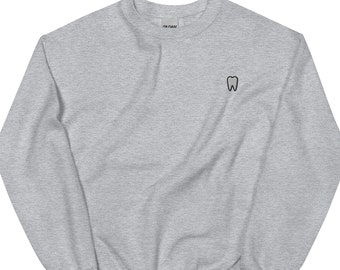 Tooth Embroidered Crewneck Sweatshirt: Unisex Pullover Sweater
