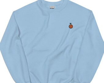 Embroidered Orange Fruit Sweatshirt: Unisex Crewneck Pullover