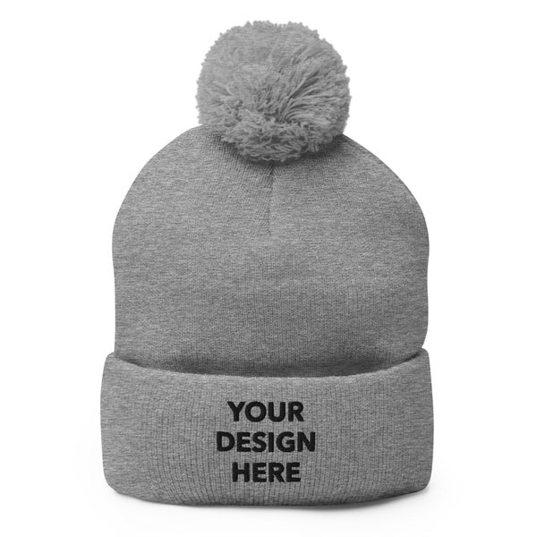 Personalized Embroidered Beanie, Custom Pom Pom Winter Hat Cap, Embroidery Logo, Text, or Design, Custom Pom Pom Beanie