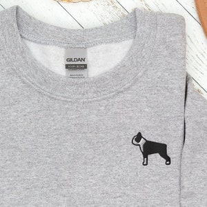 Embroidered Boston Terrier Sweatshirt, Boston Terrier Gift, Boston Bull Crewneck Sweater, Boston Bull Terrier Mom, Cute Dog Owner Sweater