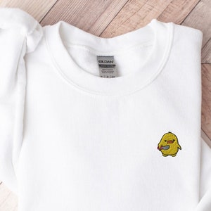 Duck Knife Embroidered Sweatshirt, Funny Duck Meme Crewneck Sweater, Cut You Chick Sweater, Chick with Knife Sweater