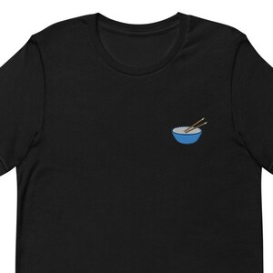 Bol de riz avec des baguettes brodées T-shirt unisexe cadeau pour petit ami, petite amie, chemise à manches courtes unisexe - Plusieurs couleurs