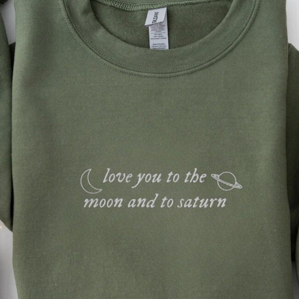 Ich liebe dich zum Mond & Saturn besticktes Unisex-Sweatshirt