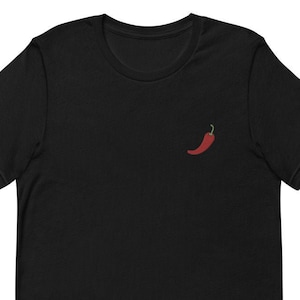 T-shirt unisexe brodé piment rouge pour petit ami, petite amie, chemise à manches courtes unisexe - Plusieurs couleurs