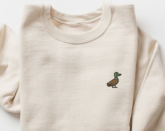 Geborduurd sweatshirt met wilde eend: uniseks trui met ronde hals