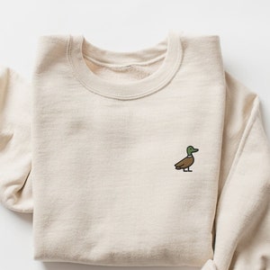 Mallard Duck Embroidered Sweatshirt Gift, Cute Unisex Crewneck Sweater, Long Sleeve Pullover Sweater - Multiple Colors