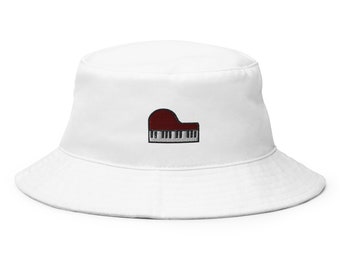 Piano Bucket Hat, Embroidered Bucket Hat, Handmade Unisex Adult Cotton Sun Hat, Summer Hat Gift - Multiple Colors