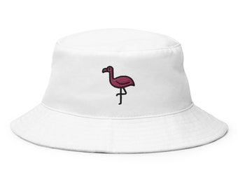 Sombrero de pescador con flamenco bordado: sombrero de algodón hecho a mano