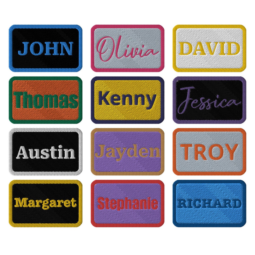 Custom Name Patch, Embroidered Ironon Rectangle Name Patch, Patch With
