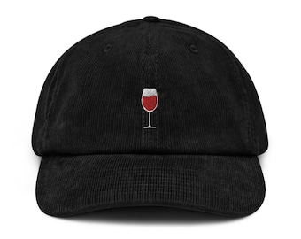 Chapeau de papa en velours côtelé brodé de vin, cadeau de casquette de baseball en velours côtelé fait à la main - Plusieurs couleurs