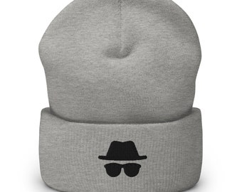Undercover Incognito Spy Symbol Embroidered Beanie, Handmade Cuffed Knit Unisex Slouchy Adult Winter Hat Cap Gift