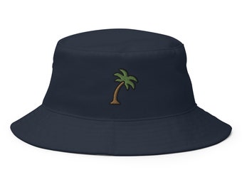 Palm Tree Bucket Hat, Embroidered Bucket Hat, Handmade Unisex Adult Cotton Sun Hat, Summer Hat Gift - Multiple Colors