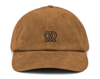 Pretzel Corduroy Hat, Handmade Embroidered Corduroy Dad Cap - Multiple Colors