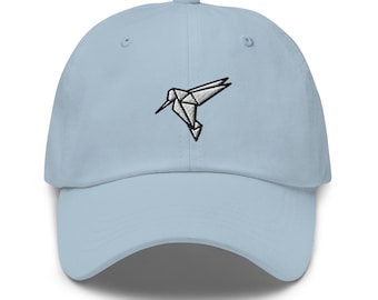 Origami Hummingbird Embroidered Dad Hat,  Embroidered Unisex Hat, Dad Cap, Adjustable Baseball Cap Gift for Him