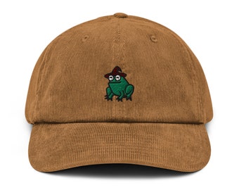 Wizard Frog Corduroy Hat, Handmade Embroidered Corduroy Dad Cap - Multiple Colors