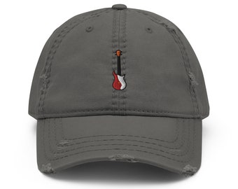 Gorra de papá desgastada bordada con guitarra eléctrica, gorra deshilachada, regalo