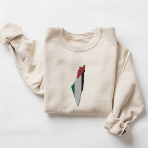 Palästina Karte Flagge bestickt Pullover – Free Gaza Sweatshirt, Pro Palästina Rundhals Pullover, Support Gaza Shirt Solidarity Top