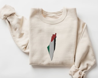 Felpa con mappa della Palestina ricamata: maglietta solidale per Gaza libera